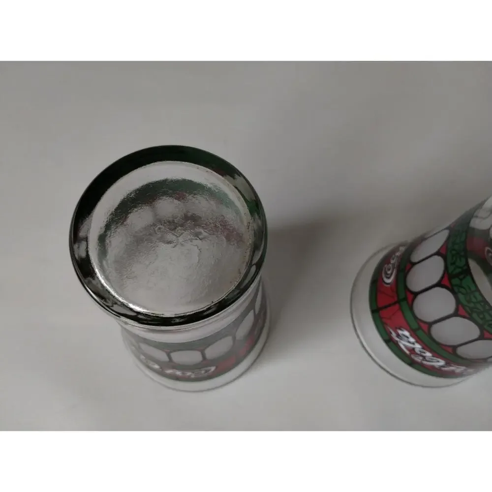 Vintage Collectible Coca Cola Glass Set of 2 Red Green White 5 and 1/2